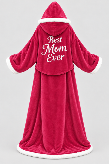Dark Pink Best Mom Ever Heated Robe, back with Best Mom Ever print