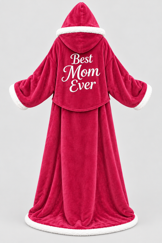 Dark Pink Best Mom Ever Heated Robe, back with Best Mom Ever print