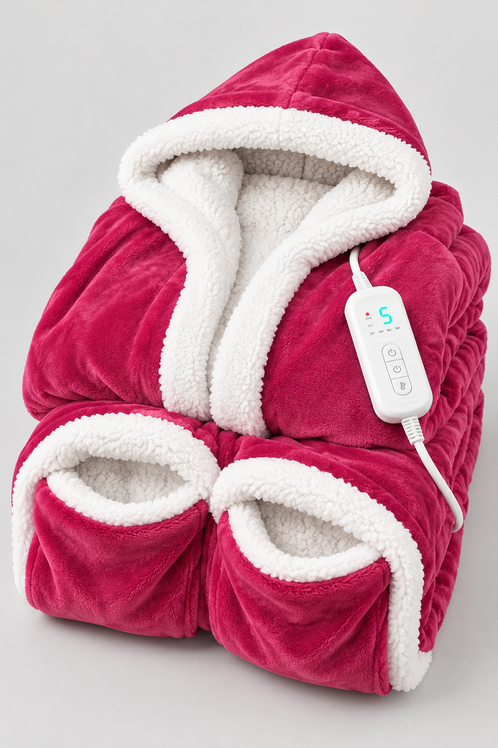 Dark Pink Best Mom Ever Heated Robe, folded with foot pockets and heat controller