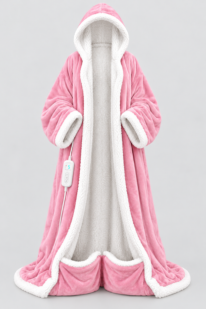 Light Pink Best Mom Ever Heated Robe, front open, white sherpa lining and foot pockets