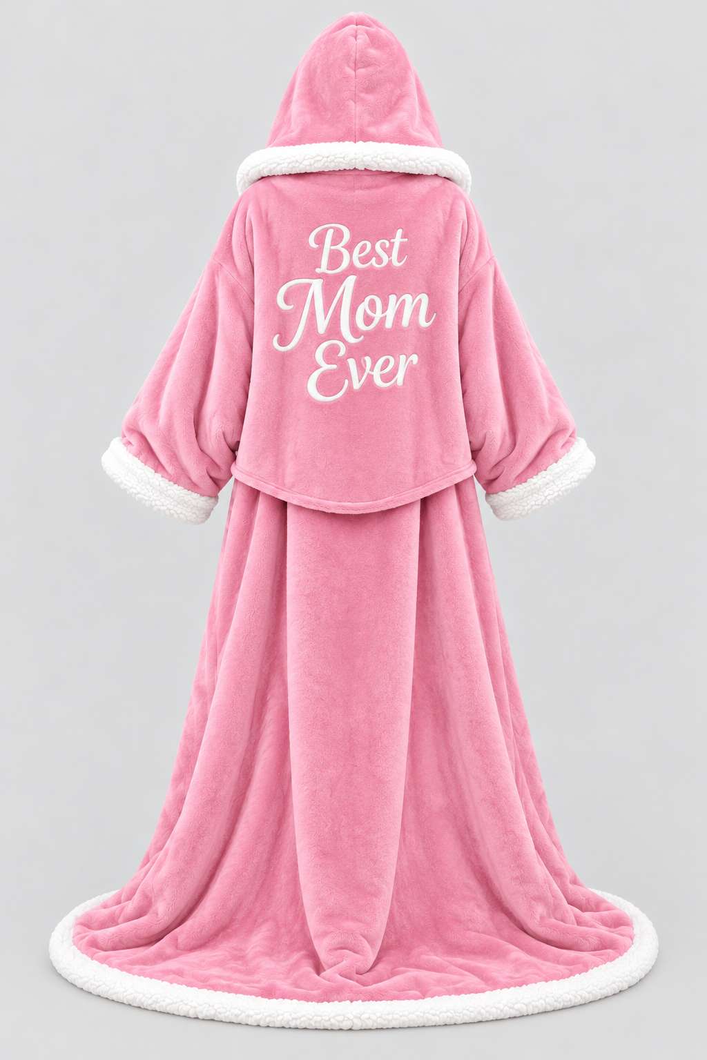 Light Pink Best Mom Ever Heated Robe, back with Best Mom Ever print