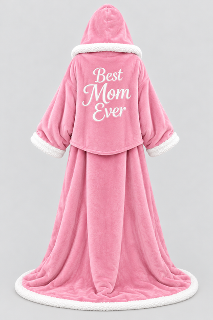 Light Pink Best Mom Ever Heated Robe, back with Best Mom Ever print