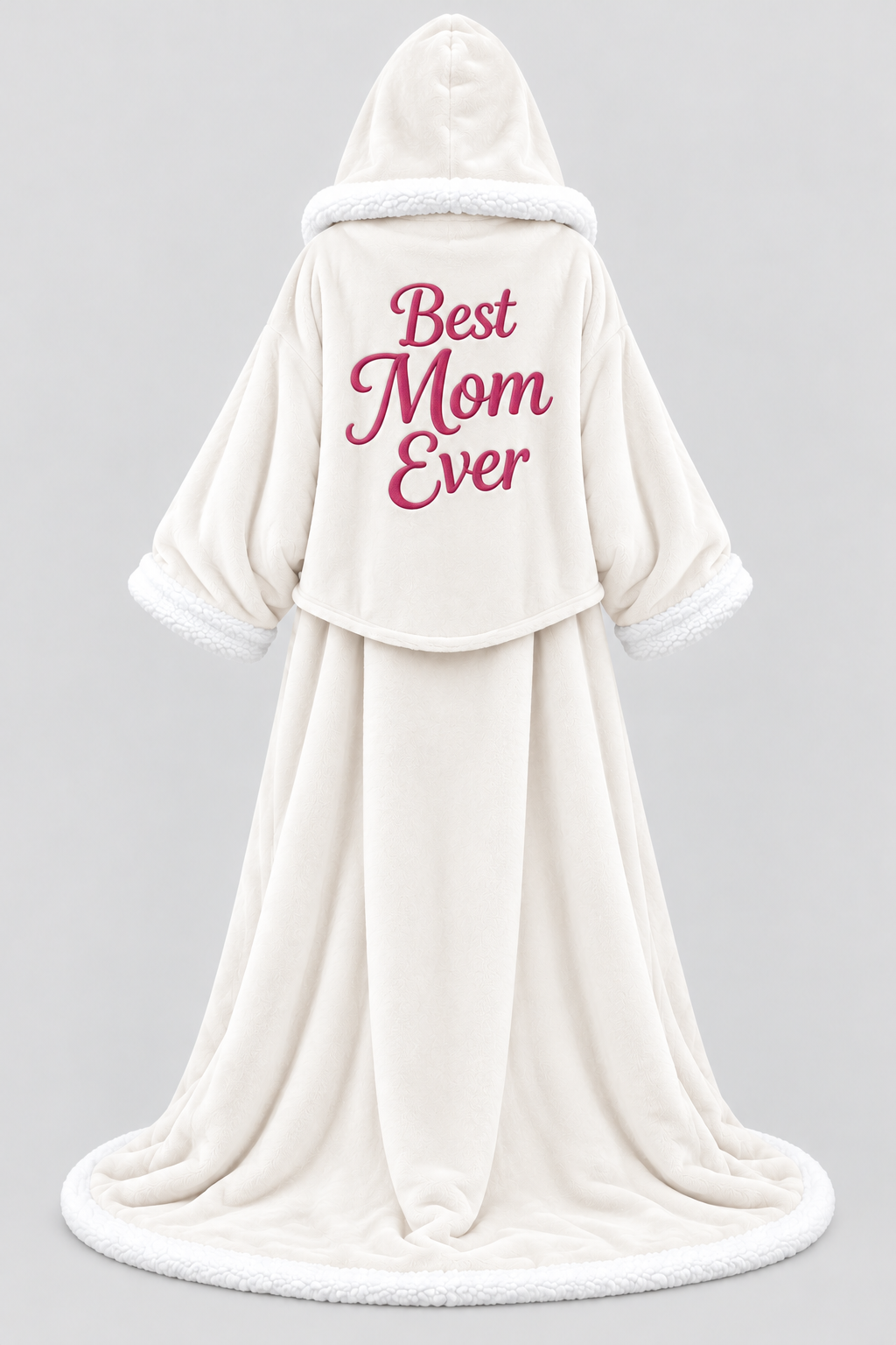 White Best Mom Ever Heated Robe, back with Best Mom Ever print